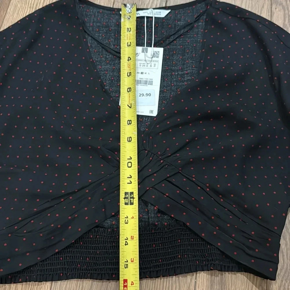 NWT Zara Cropped Black top w/red polka dots. V-neck faux wrap sleeveless. - Picture 8 of 8